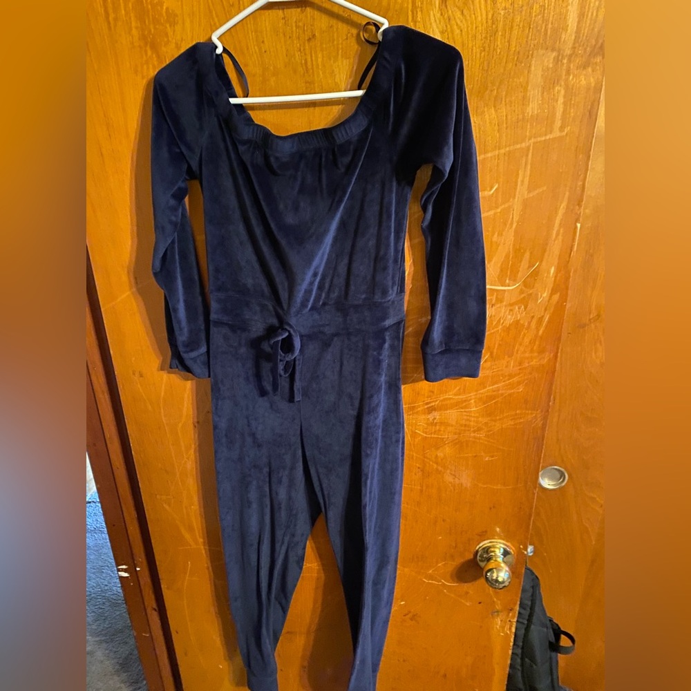 navy blue velour jumpsuit